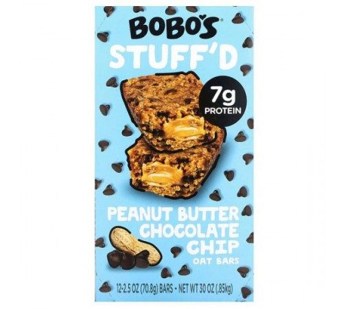 Bobo's Oat Bars, Stuff'd, вівсяні батончики, арахісова паста з шоколадними крихтами, 12 батончиків по 70,8 г (2,5 унції) Bobo's Oat Bars, Stuff'd, вівсяні батончики, арахісова паста з шоколадними крихтами, 12 батончиків по 70,8 г (2,5 унції)