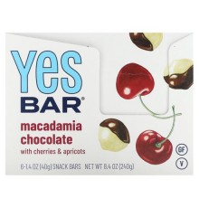 Yes Bar, снек, батончик із макадамією та шоколадом, 6 плиток по 40 г (1,4 унції)
