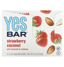 Yes Bar, снек, батончик із полуницею та кокосом, 6 батончиків по 40 г (1,4 унції)