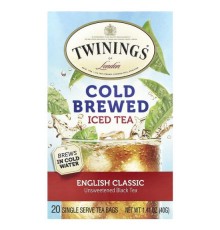 Twinings, холодний холодний чай, чорний чай без підсолоджувачів, класичний англійський, 20 порційних чайних пакетиків, 40 г (1,41 унції)