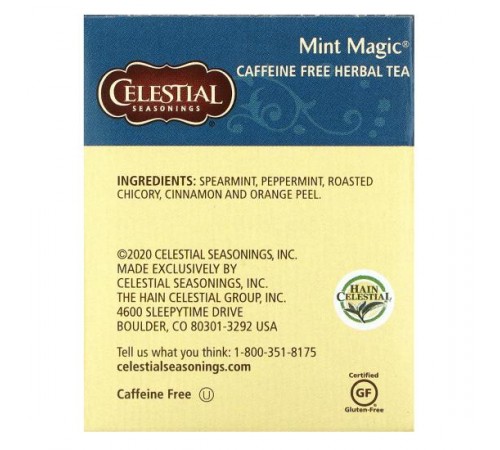 Celestial Seasonings, трав’яний чай, Mint Magic, без кофеїну, 20 чайних пакетиків, 41 г (1,4 унції)