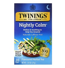 Twinings, ароматизований трав’яний чай, Nightly Calm, без кофеїну, 20 чайних пакетиків, 29 г (1,02 унції)