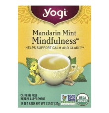 Yogi Tea, Mindfulness, мандарин і м’ята, без кофеїну, 16 чайних пакетиків, 32 г (1,12 унції)