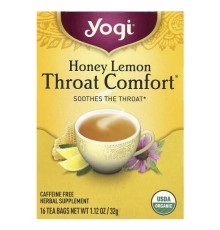 Yogi Tea, Throat Comfort, мед і лимон, без кофеїну, 16 чайних пакетиків, 32 г (1,12 унції)