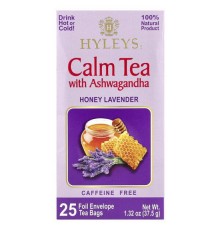 Hyleys Tea, заспокійливий чай із ашвагандою, мед і лаванда, без кофеїну, 25 чайних пакетиків у фользі, 37,5 г (1,32 унції)