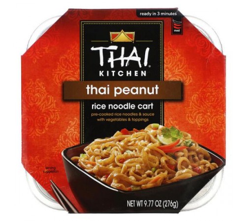 Thai Kitchen, Thai Peanut, візок із рисовою локшиною, середній смак, 276 г (9,77 унції)