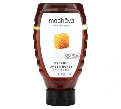 Madhava Natural Sweeteners, Organic Amber Honey, Unfiltered , 16 oz (454 g)