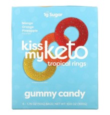 Kiss My Keto, Tropical Rings, жувальні цукерки, манго, апельсин і ананас, 6 пакетиків по 50 г (1,76 унції)