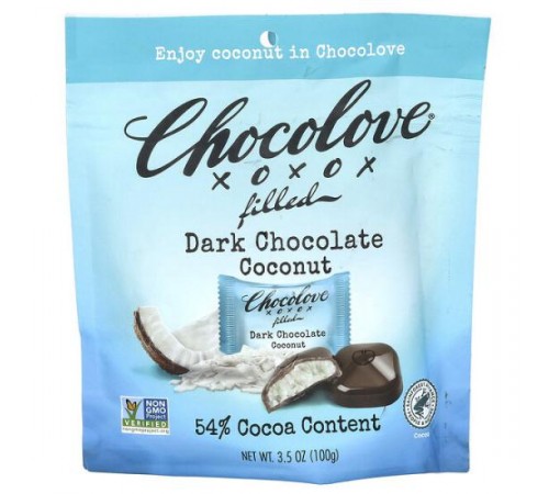 Chocolove, Чорний шоколад із начинкою, кокос, 54 % какао, 100 г (3,5 унції)