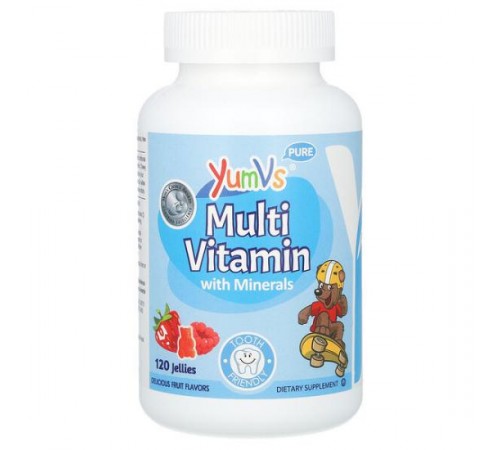 YumVs, мультивітаміни з мінералами, фруктовий смак, 120 желейних цукерок YumVs, мультивітаміни з мінералами, фруктовий смак, 120 желейних цукерок