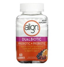 Align Probiotics, Dualbiotic, пребіотик і пробіотик, натуральні фрукти, 60 жувальних таблеток