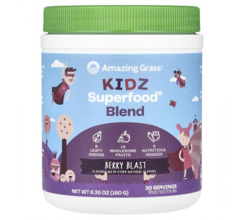 Amazing Grass, Kidz Superfood® Blend, Berry Blast, 6.35 oz (180 g) Amazing Grass, Kidz Superfood® Blend, Berry Blast, 6.35 oz (180 g)