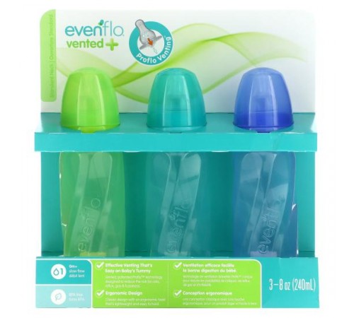 Evenflo Feeding, Vented+ Twist PP Tint Bottles, Standard, 0+ Months, Slow, 6 Bottles, 8 oz (240 ml) Each