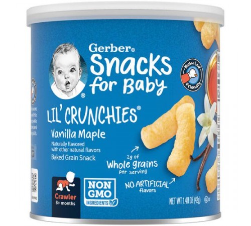 Gerber, Lil' Crunchies, для дітей від 8 місяців, ваніль і кленовий сироп, 42 г (1,48 унцій)