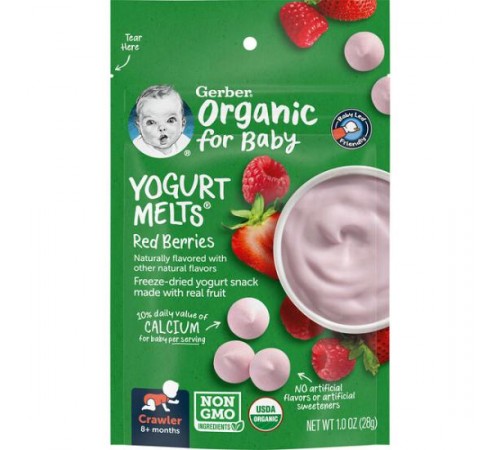 Gerber, Organic, Yogurt Melts, для малюків від 8 місяців, з червоними ягодами, 28 г (1,0 унція)