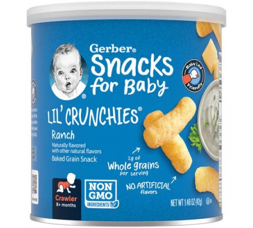 Gerber, Lil' Crunchies, для малюків від 8 місяців, палички зі смаком соусу ранч, 42 г (1,48 унції)