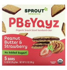 Sprout Organics, PB & Yayz, органічний сендвіч-батончик, арахісова паста й полуниця, 5 батончиків по 29 г (1,02 унції)