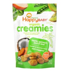 Happy Family Organics, Organic Creamies, снеки з сублімованих овочів, фруктів і кокосового молока, яблуко, шпинат, горох і ківі, 28 г (1 унція)