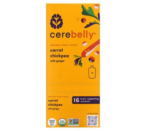 Cerebelly, органічне дитяче пюре, морква, нут та імбир, 6 пакетиків по 113 г (4 унції)
