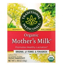 Traditional Medicinals, Organic Mother's Milk®, оригінальний продукт із фенхелем і гуньбою, без кофеїну, 32 упакованих чайних пакетика, 56 г (1,98 унції)