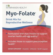 Fairhaven Health, Myo-Folate, суміш для приготування напою для здоров’я репродуктивної системи, без ароматизаторів, 30 пакетиків по 2,4 г