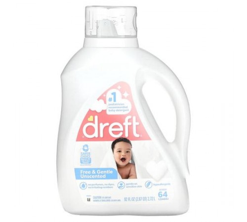 Dreft, дитячий засіб для прання, делікатний, без запаху, 2,72 л (92 рідк. унції) Dreft, дитячий засіб для прання, делікатний, без запаху, 2,72 л (92 рідк. унції)