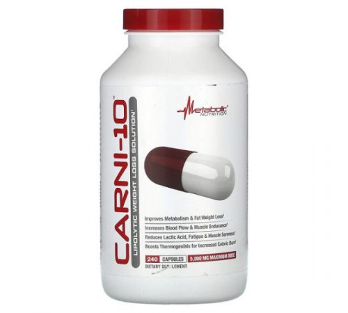 Metabolic Nutrition, Carni-10, карнітин, 5000 мг, 240 капсул (625 мг у капсулі) Metabolic Nutrition, Carni-10, карнітин, 5000 мг, 240 капсул (625 мг у капсулі)