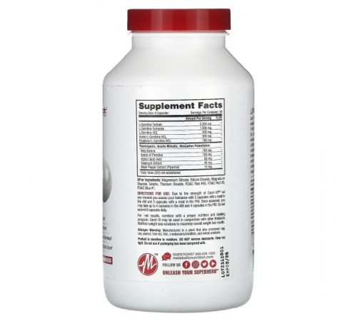 Metabolic Nutrition, Carni-10, карнітин, 5000 мг, 240 капсул (625 мг у капсулі) Metabolic Nutrition, Carni-10, карнітин, 5000 мг, 240 капсул (625 мг у капсулі)
