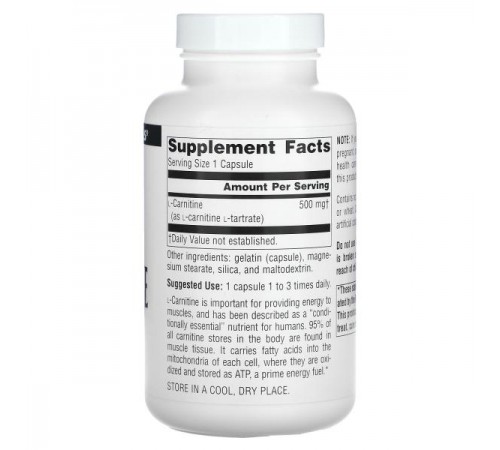 Source Naturals, L-карнітин, 500 мг, 120 капсул Source Naturals, L-карнітин, 500 мг, 120 капсул