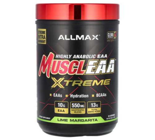 ALLMAX, MUSCLEAA™ XTREME, лайм і маргарита, 523 г (1,17 фунта) ALLMAX, MUSCLEAA™ XTREME, лайм і маргарита, 523 г (1,17 фунта)