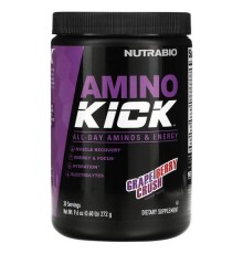 NutraBio, Amino Kick, подрібнені ягоди й виноград, 272 г (0,6 фунта)