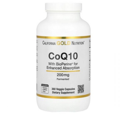 California Gold Nutrition, коензим Q10 фармацевтичної чистоти (USP) з Bioperine, 200 мг, 360 вегетаріанських капсул California Gold Nutrition, коензим Q10 фармацевтичної чистоти (USP) з Bioperine, 200 мг, 360 вегетаріанських капсул