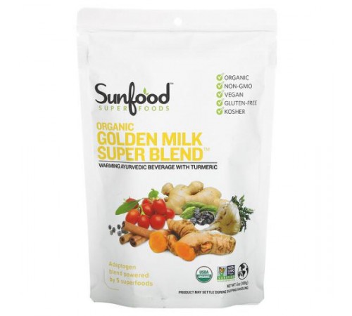 Sunfood, Golden Milk, органічний порошок для приготування напоїв, 168 г (6 унцій)