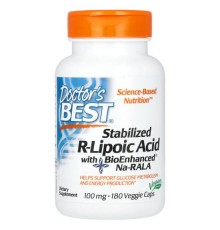 Doctor's Best, стабілізована R-ліпоєва кислота з BioEnhanced Na-RALA, 100 мг, 180 веганських капсул