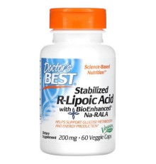Doctor's Best, стабілізована R-ліпоєва кислота з BioEnhanced Na-RALA, 200 мг, 60 вегетаріанських капсул