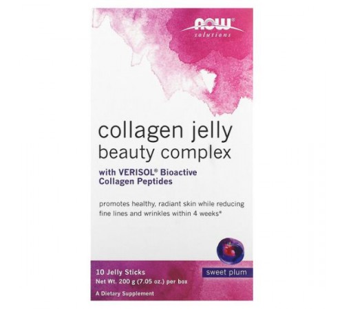 NOW Foods, Solutions, Collagen Jelly Beauty Complex, солодка слива, 10 желе-стіків по 20 г (0,705 унції)