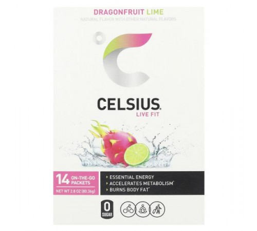 Celsius, Live Fit, лайм, 14 пакетиків по 5,74 г (0,2 унції)