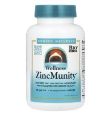 Source Naturals, Wellness, ZincMunity™, 50 мг, 60 вегетаріанських капсул