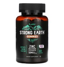 YumVs, Strong Earth Gummies, цинк максимальної сили дії, з ягідним смаком, 50 мг, 60 жувальних мармеладок (25 мг в 1 шт.)