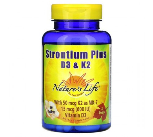 Nature's Life, Strontium Plus D3 і K2, 60 таблеток