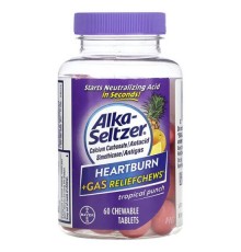 Alka-Seltzer, жувальні таблетки від печії та газоутворення, тропічний пунш, 60 жувальних таблеток