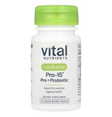 Vital Nutrients, Pro-15, пребіотик і пробіотик, 5 млрд КУО, 30 мікроперлин з повільним вивільненням