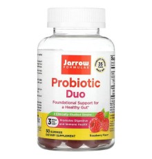 Jarrow Formulas, Probiotic Duo, малина, 3 млрд добавок, 50 жувальних таблеток