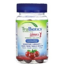 TruBiotics, пробіотик із колагеном для жінок, для травлення, сечовивідних шляхів, волосся, шкіри та нігтів, журавля й малина, 50 жувальних таблеток