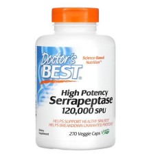 Doctor's Best, високоефективна серрапептаза, 120 000 SPU, 270 рослинних капсул