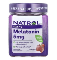 Natrol, мелатонін, для гарного сну, зі смаком полуниці, 5 мг, 90 жувальних цукерок