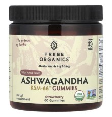 Tribe Organics, Ашваганда KSM-66® із плодами амли, полуницею, 60 жувальних таблеток