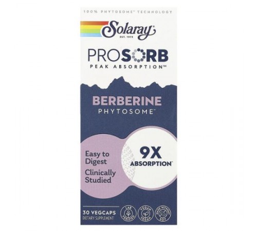 Solaray, Berberine phytosome, 30 рослинних капсул