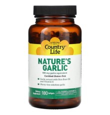 Country Life, Nature's Garlic, часник, 5 мг, 180 капсул (еквівалент 500 мг у капсулі)