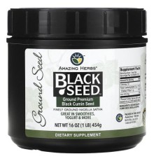 Amazing Herbs, Black Seed, мелене насіння чорного кмину преміальної якості, 454 г (1 фунт)